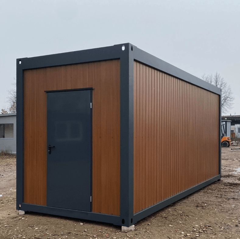 Premium Bürocontainer 6,00 x 2,44 m mit Fenster an der Stirnseite, anthrazitfarbene Stahlkonstruktion