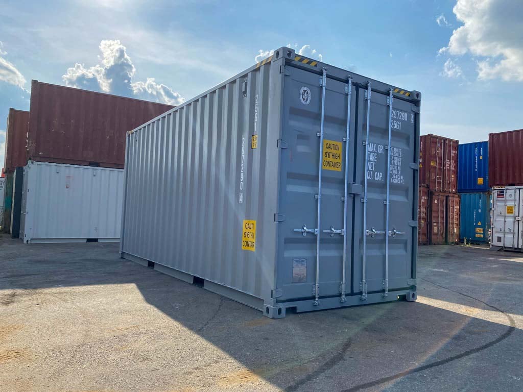 20 Fuß High Cube Container in Verkehrsgrau, Hauptansicht